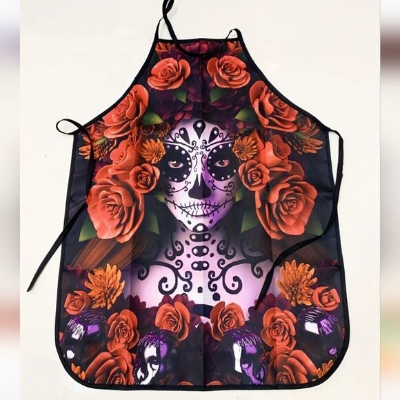 DAY OF THE DEAD APRON sugar skull roses painter bib - Picture 5 of 5